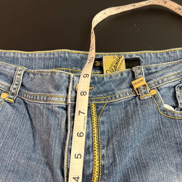 Akademiks Women's Y2K Distressed Bootcut Denim Jeans Yellow Stitching Size 36 - Picture 10 of 13